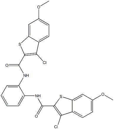 3-chloro-N-(2-{[(3-chloro-6-methoxy-1-benzothiophen-2-yl)carbonyl]amino}phenyl)-6-methoxy-1-benzothiophene-2-carboxamide,,结构式