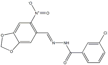 3-chloro-N'-[(E)-(6-nitro-1,3-benzodioxol-5-yl)methylidene]benzohydrazide,,结构式
