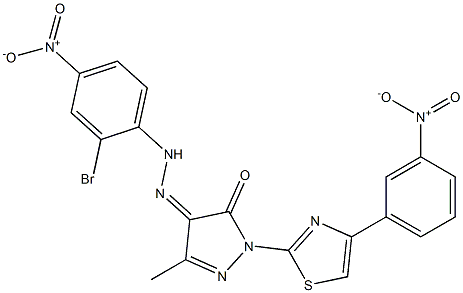 3-methyl-1-[4-(3-nitrophenyl)-1,3-thiazol-2-yl]-1H-pyrazole-4,5-dione 4-[N-(2-bromo-4-nitrophenyl)hydrazone] Struktur