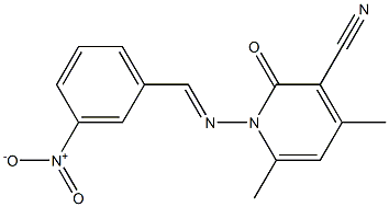 4,6-dimethyl-1-{[(E)-(3-nitrophenyl)methylidene]amino}-2-oxo-1,2-dihydro-3-pyridinecarbonitrile 化学構造式