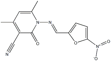 4,6-dimethyl-1-{[(E)-(5-nitro-2-furyl)methylidene]amino}-2-oxo-1,2-dihydro-3-pyridinecarbonitrile 结构式