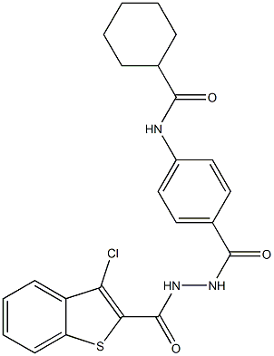 N-[4-({2-[(3-chloro-1-benzothiophen-2-yl)carbonyl]hydrazino}carbonyl)phenyl]cyclohexanecarboxamide,,结构式
