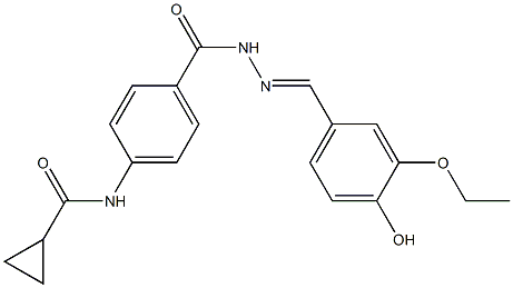 N-[4-({2-[(E)-(3-ethoxy-4-hydroxyphenyl)methylidene]hydrazino}carbonyl)phenyl]cyclopropanecarboxamide Struktur