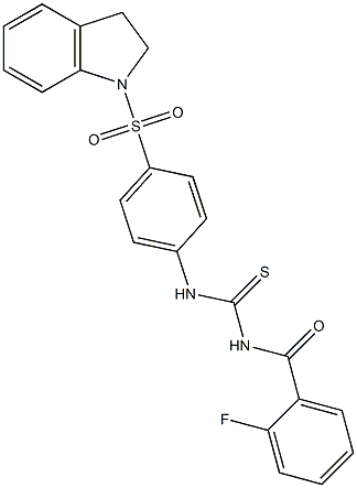 N-[4-(2,3-dihydro-1H-indol-1-ylsulfonyl)phenyl]-N'-(2-fluorobenzoyl)thiourea 化学構造式