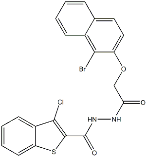 N'-{2-[(1-bromo-2-naphthyl)oxy]acetyl}-3-chloro-1-benzothiophene-2-carbohydrazide Structure