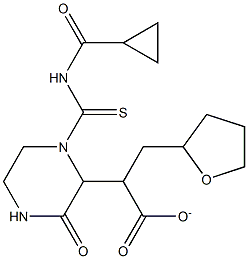 tetrahydro-2-furanylmethyl 2-(1-{[(cyclopropylcarbonyl)amino]carbothioyl}-3-oxo-2-piperazinyl)acetate 化学構造式