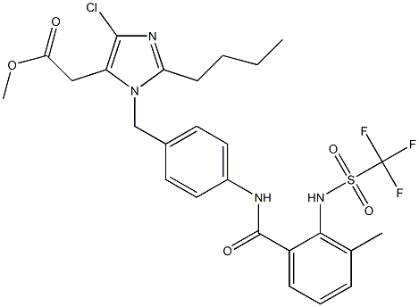 2-Butyl-4-chloro-1-[4-[2-(trifluoromethylsulfonylamino)-3-methylbenzoylamino]benzyl]-1H-imidazole-5-acetic acid methyl ester Struktur