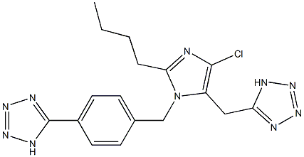 2-Butyl-4-chloro-5-(1H-tetrazol-5-ylmethyl)-1-[4-(1H-tetrazol-5-yl)benzyl]-1H-imidazole Struktur