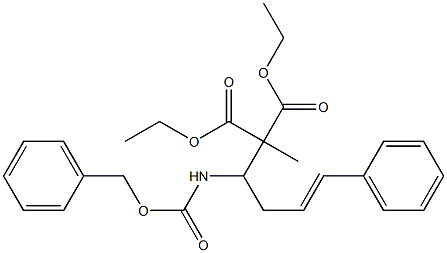2-メチル-2-[(E)-4-フェニル-1-[(ベンジルオキシカルボニル)アミノ]-3-ブテニル]マロン酸ジエチル 化学構造式