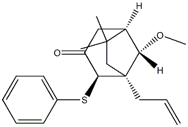 (1S,2R,5R,8S)-8-メトキシ-6,6-ジメチル-2-(フェニルチオ)-1-(2-プロペニル)ビシクロ[3.2.1]オクタン-3-オン 化学構造式