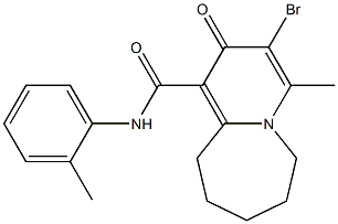 N-(2-メチルフェニル)-3-ブロモ-4-メチル-2-オキソ-2,6,7,8,9,10-ヘキサヒドロピリド[1,2-a]アゼピン-1-カルボアミド 化学構造式