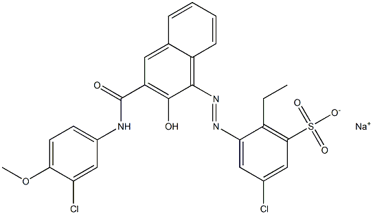 3-Chloro-6-ethyl-5-[[3-[[(3-chloro-4-methoxyphenyl)amino]carbonyl]-2-hydroxy-1-naphtyl]azo]benzenesulfonic acid sodium salt Structure