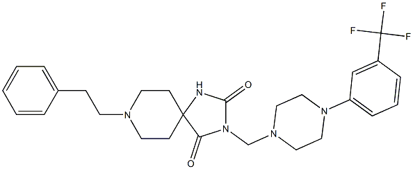 8-Phenethyl-3-[[4-[3-(trifluoromethyl)phenyl]piperazino]methyl]-1,3,8-triazaspiro[4.5]decane-2,4-dione,,结构式