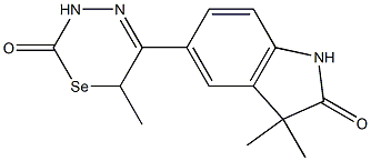 3,3-ジメチル-5-[(3,6-ジヒドロ-6-メチル-2-オキソ-2H-1,3,4-セレナジアジン)-5-イル]-1H-インドール-2(3H)-オン 化学構造式