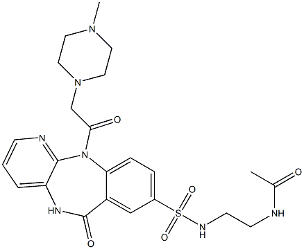 N-(2-アセチルアミノエチル)-5,11-ジヒドロ-11-[(4-メチル-1-ピペラジニル)アセチル]-6-オキソ-6H-ピリド[2,3-b][1,4]ベンゾジアゼピン-8-スルホンアミド 化学構造式