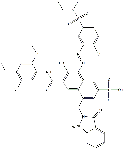3-[(5-クロロ-2,4-ジメトキシフェニル)アミノカルボニル]-1-[5-[(ジエチルアミノ)スルホニル]-2-メトキシフェニルアゾ]-2-ヒドロキシ-5-(フタルイミジルメチル)ナフタレン-7-スルホン酸 化学構造式