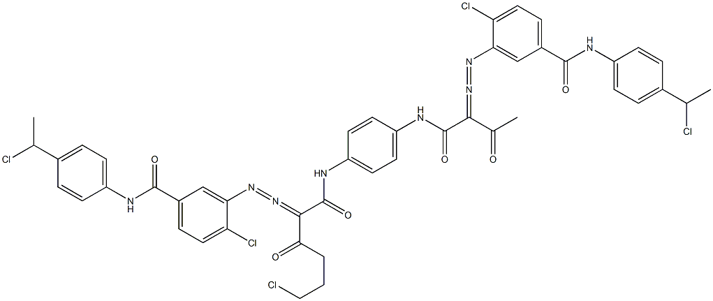 3,3'-[2-(2-クロロエチル)-1,4-フェニレンビス[イミノカルボニル(アセチルメチレン)アゾ]]ビス[N-[4-(1-クロロエチル)フェニル]-4-クロロベンズアミド] 化学構造式