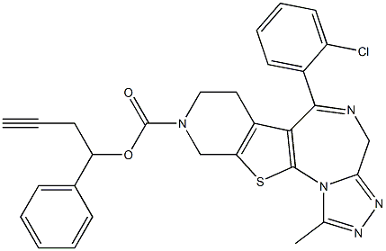 1-Methyl-6-(2-chlorophenyl)-9-[(1-phenyl-3-butynyloxy)carbonyl]-7,8,9,10-tetrahydro-4H-pyrido[4',3':4,5]thieno[3,2-f][1,2,4]triazolo[4,3-a][1,4]diazepine Struktur