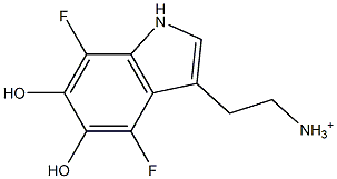 2-(4,7-ジフルオロ-5,6-ジヒドロキシ-1H-インドール-3-イル)エタンアミニウム 化学構造式