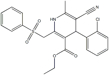 5-Cyano-1,4-dihydro-6-methyl-2-[phenylsulfonylmethyl]-4-(2-chlorophenyl)pyridine-3-carboxylic acid ethyl ester,,结构式