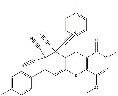 4,7-Bis(p-methylphenyl)-5,5,6,6-tetracyano-4a,5,6,7-tetrahydro-4H-1-benzothiopyran-2,3-dicarboxylic acid dimethyl ester,,结构式