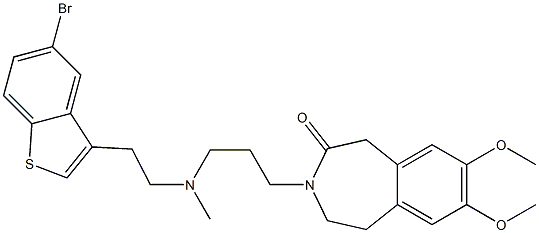 2,3-ジヒドロ-7,8-ジメトキシ-3-[3-[N-[2-(5-ブロモ-1-ベンゾチオフェン-3-イル)エチル]-N-メチルアミノ]プロピル]-1H-3-ベンゾアゼピン-4(5H)-オン 化学構造式