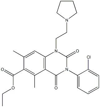 1,2,3,4-テトラヒドロ-3-(2-クロロフェニル)-1-[2-(1-ピロリジニル)エチル]-5,7-ジメチル-2,4-ジオキソキナゾリン-6-カルボン酸エチル 化学構造式