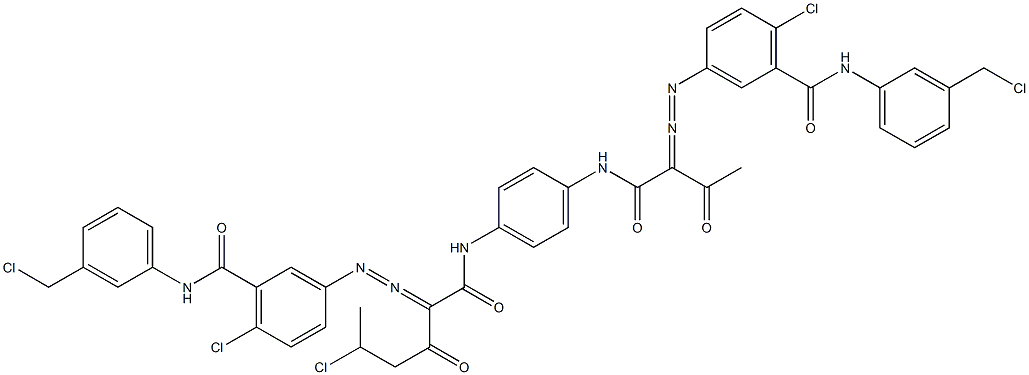 3,3'-[2-(1-Chloroethyl)-1,4-phenylenebis[iminocarbonyl(acetylmethylene)azo]]bis[N-[3-(chloromethyl)phenyl]-6-chlorobenzamide],,结构式
