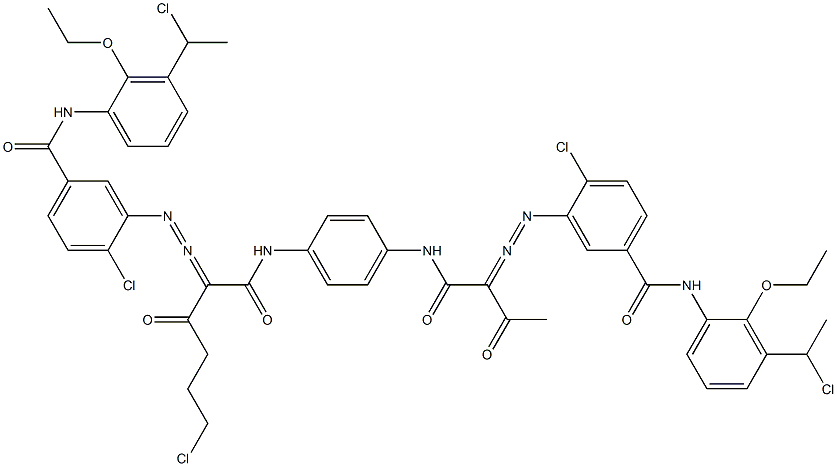 3,3'-[2-(2-Chloroethyl)-1,4-phenylenebis[iminocarbonyl(acetylmethylene)azo]]bis[N-[3-(1-chloroethyl)-2-ethoxyphenyl]-4-chlorobenzamide] Structure