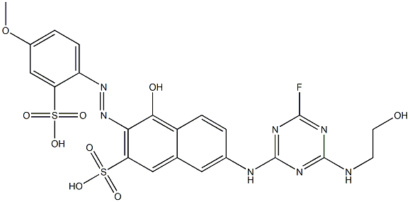 7-[[4-フルオロ-6-[(2-ヒドロキシエチル)アミノ]-1,3,5-トリアジン-2-イル]アミノ]-4-ヒドロキシ-3-[(4-メトキシ-2-スルホフェニル)アゾ]-2-ナフタレンスルホン酸 化学構造式