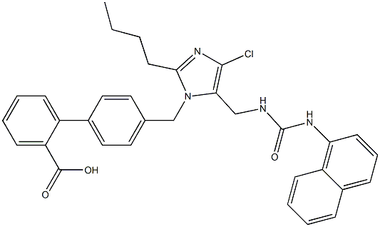 4'-[[2-Butyl-4-chloro-5-[3-(1-naphthalenyl)ureidomethyl]-1H-imidazol-1-yl]methyl]-1,1'-biphenyl-2-carboxylic acid Struktur