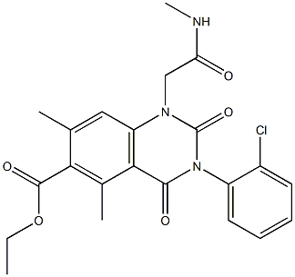 1,2,3,4-テトラヒドロ-3-(2-クロロフェニル)-1-(2-メチルアミノ-2-オキソエチル)-5,7-ジメチル-2,4-ジオキソキナゾリン-6-カルボン酸エチル 化学構造式