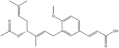 3-[(2E,4R)-3,7-ジメチル-4-アセトキシ-2,6-オクタジエン-1-イル]-4-メトキシ-trans-けい皮酸 化学構造式