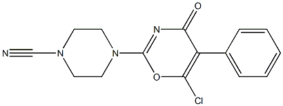 4-(4-オキソ-5-フェニル-6-クロロ-4H-1,3-オキサジン-2-イル)ピペラジン-1-カルボニトリル 化学構造式