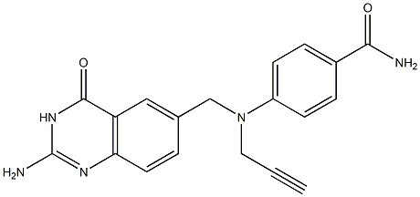 4-[N-[(2-アミノ-3,4-ジヒドロ-4-オキソキナゾリン)-6-イルメチル]-N-(2-プロピニル)アミノ]ベンズアミド 化学構造式