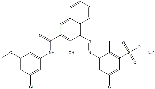 3-Chloro-6-methyl-5-[[3-[[(3-chloro-5-methoxyphenyl)amino]carbonyl]-2-hydroxy-1-naphtyl]azo]benzenesulfonic acid sodium salt Structure