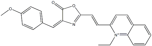 1-Ethyl-2-[2-[[4-(4-methoxybenzylidene)-4,5-dihydro-5-oxooxazol]-2-yl]ethenyl]quinolinium Struktur