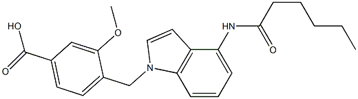 4-(4-ヘキサノイルアミノ-1H-インドール-1-イルメチル)-3-メトキシ安息香酸 化学構造式