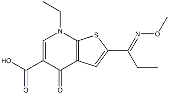 2-[1-(メトキシイミノ)プロピル]-7-エチル-4,7-ジヒドロ-4-オキソチエノ[2,3-b]ピリジン-5-カルボン酸 化学構造式