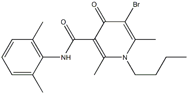 1-Butyl-1,4-dihydro-2,6-dimethyl-5-bromo-N-(2,6-dimethylphenyl)-4-oxopyridine-3-carboxamide 结构式