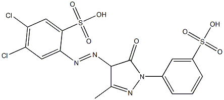 4,5-ジクロロ-2-[[[4,5-ジヒドロ-3-メチル-5-オキソ-1-(3-スルホフェニル)-1H-ピラゾール]-4-イル]アゾ]ベンゼンスルホン酸 化学構造式