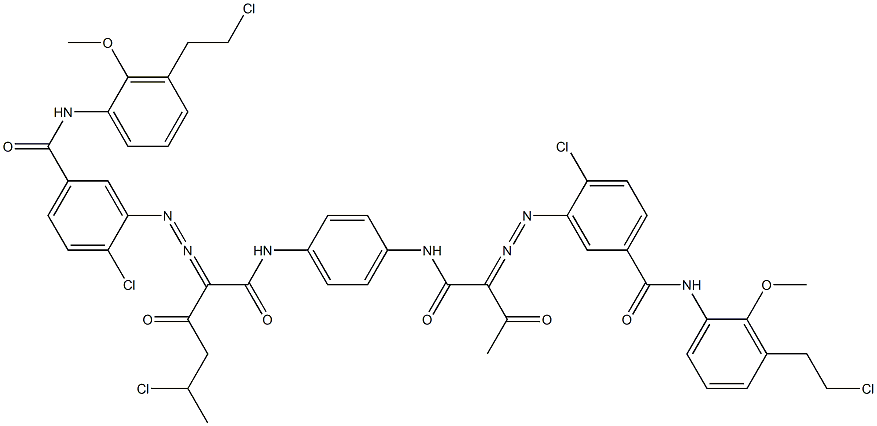 3,3'-[2-(1-Chloroethyl)-1,4-phenylenebis[iminocarbonyl(acetylmethylene)azo]]bis[N-[3-(2-chloroethyl)-2-methoxyphenyl]-4-chlorobenzamide] Structure