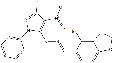 1-(1-Phenyl-3-methyl-4-nitro-1H-pyrazol-5-yl)-2-[2-bromo-3,4-(methylenedioxy)benzylidene]hydrazine Struktur