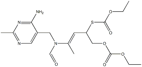 4-Amino-5-[N-(4-ethoxycarbonyloxy-3-ethoxycarbonylthio-1-methyl-1-butenyl)-N-formylaminomethyl]-2-methylpyrimidine Structure