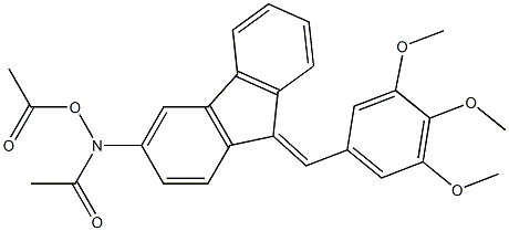 N-アセチルオキシ-N-[9-(3,4,5-トリメトキシベンジリデン)-9H-フルオレン-3-イル]アセトアミド 化学構造式
