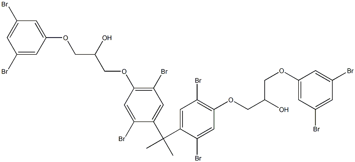 2,2-ビス[2,5-ジブロモ-4-[2-ヒドロキシ-3-(3,5-ジブロモフェノキシ)プロピルオキシ]フェニル]プロパン 化学構造式