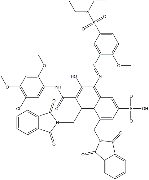 3-[(5-Chloro-2,4-dimethoxyphenyl)aminocarbonyl]-1-[5-[(diethylamino)sulfonyl]-2-methoxyphenylazo]-2-hydroxy-4,5-bis(phthalimidylmethyl)naphthalene-7-sulfonic acid Structure