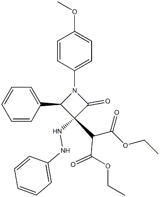 2-[(3R,4R)-3-(2-Phenylhydrazino)-1-(4-methoxyphenyl)-2-oxo-4-phenylazetidin-3-yl]malonic acid diethyl ester Struktur