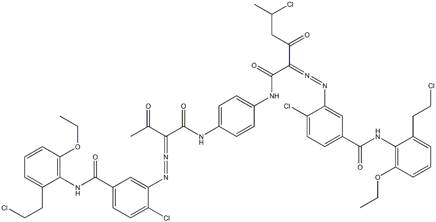 3,3'-[2-(1-Chloroethyl)-1,4-phenylenebis[iminocarbonyl(acetylmethylene)azo]]bis[N-[2-(2-chloroethyl)-6-ethoxyphenyl]-4-chlorobenzamide] Structure