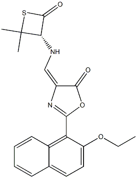 (R)-3-[[2-(2-Ethoxy-1-naphtyl)-5-oxo-4,5-dihydrooxazol]-4-ylidenemethylamino]-4,4-dimethylthietan-2-one Struktur